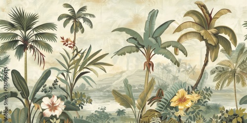 wallpaper jungle and leaves tropical forest, old drawing vintage © Andrus Ciprian