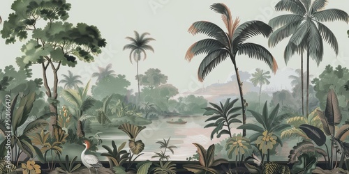 wallpaper jungle and leaves tropical forest  old drawing vintage