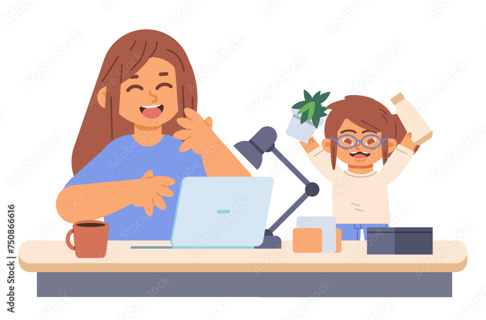 Adult woman and girl with down syndrome having fun and having a great time. Flat vector illustration Adult woman and girl with down syndrome having fun and having a great time. Flat vector illustration