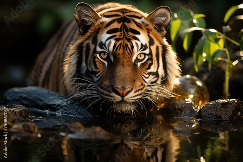 Sculpidal tiger symbolizes animal preservation.  generative IA