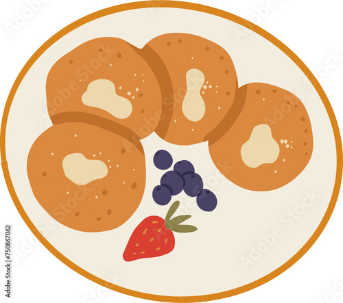 Cottage pancakes. Ukrainian food. Hand drawn vector flat illustration.