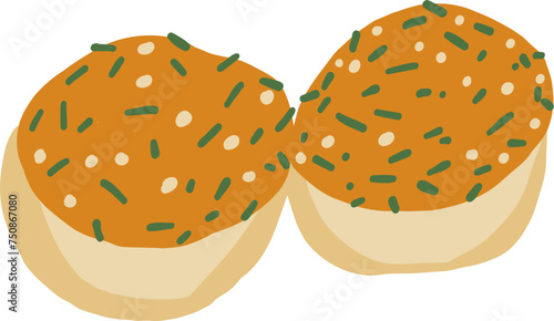 Garlic bread. Ukrainian food. Hand drawn vector flat illustration.