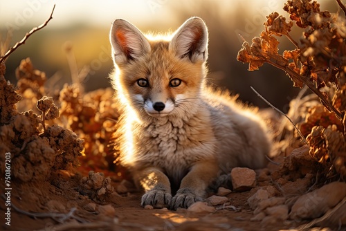 Bat-Eared fox in its desert habitat at sunset., generative IA