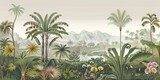 wallpaper jungle and leaves tropical forest, old drawing vintage