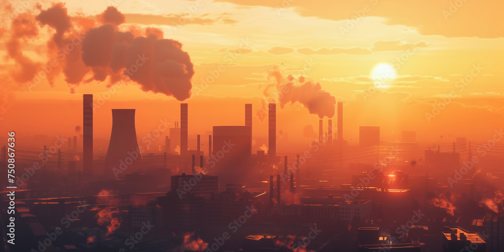 industrial facilities at sunset