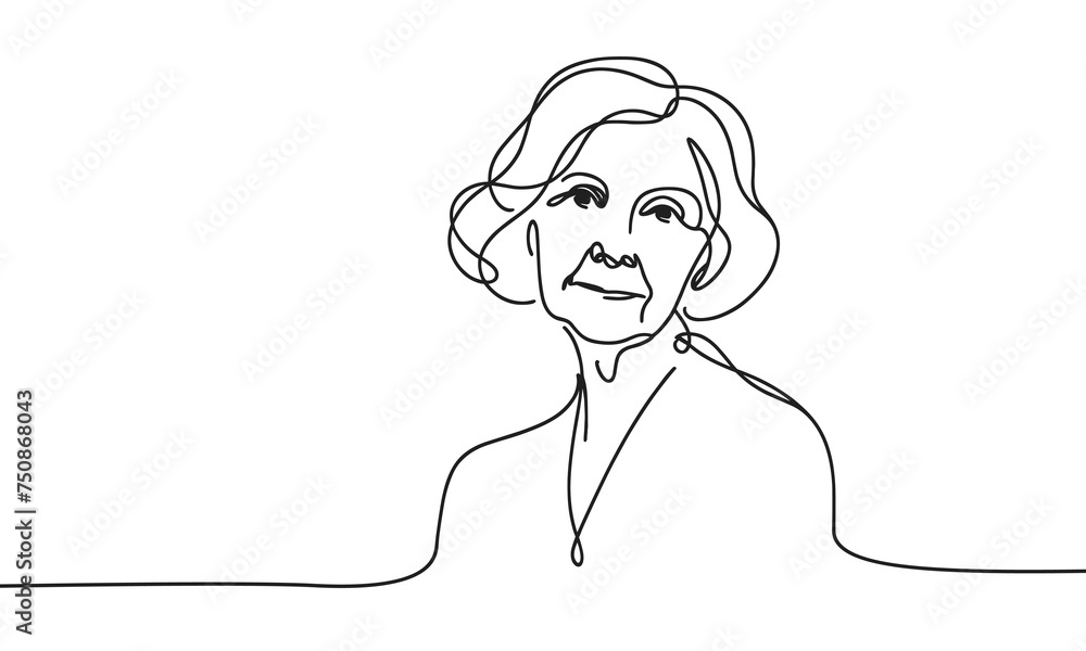Vector image of an elderly woman drawn with one line. Vector image of an elderly woman drawn with one line.