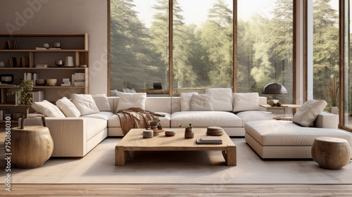 A modern living room with sustainable furnishings and a hint of rustic chic © Textures & Patterns