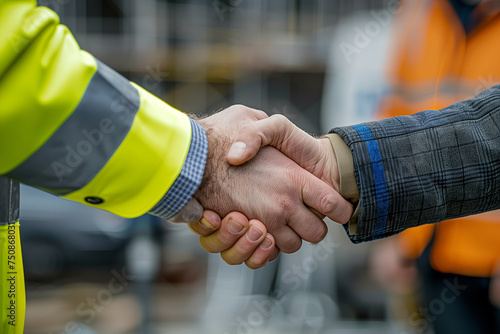 Businessman shaking hand with colleague at construction site