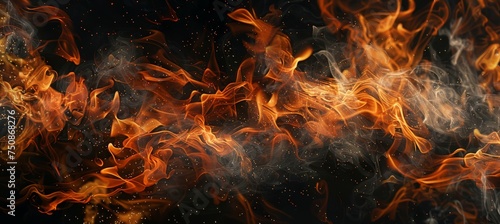 A fiery blaze emanates from the center of a pitch-black backdrop, showcasing the intense heat and power of the flames.