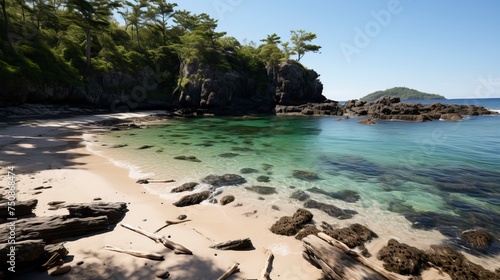 A pristine remote island with white sandy beaches. Sea Beach Landscape

