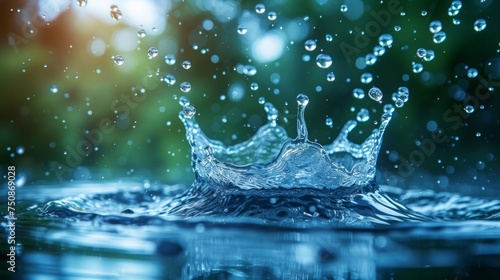 Dynamic illustration of raindrops splashing against a water surface