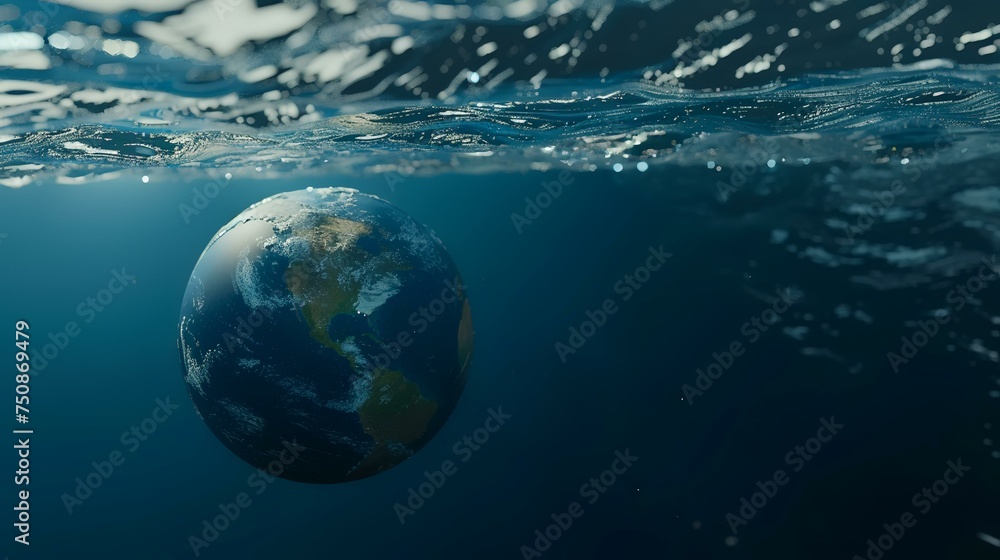 Fototapeta premium Closeup floating transparent blue Earth globe