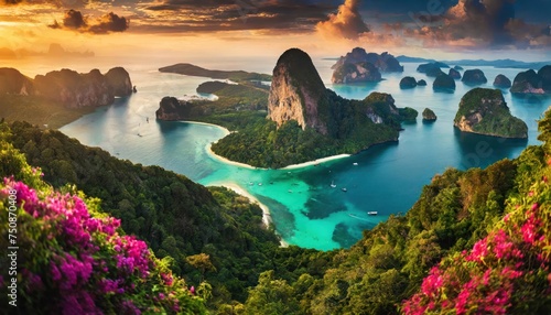  Paisaje pintoresco.Oceano y montañas.Viajes y aventuras alrededor del mundo.Islas de Tailand