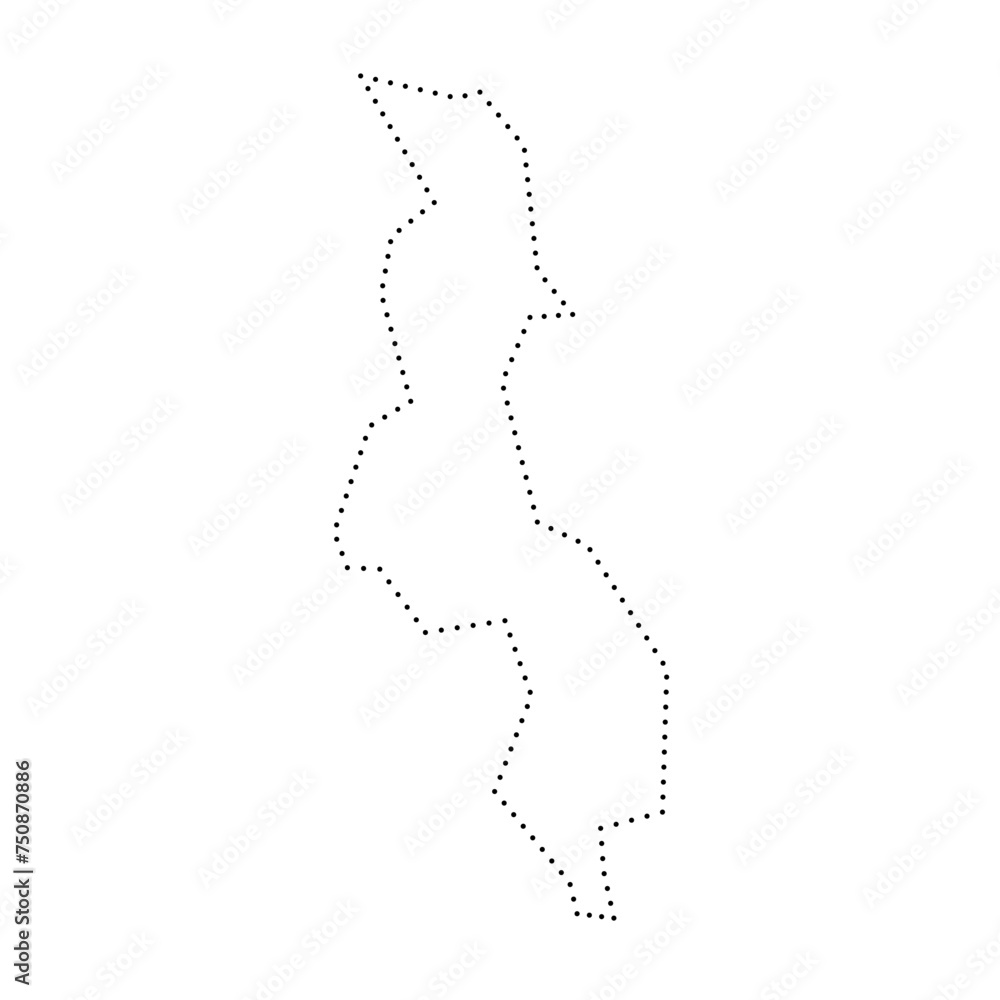 Malawi country simplified map. Black dotted outline contour. Simple vector icon. Malawi country simplified map. Black dotted outline contour. Simple vector icon.