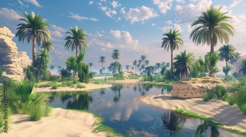 Beautiful oasis in the sandy desert