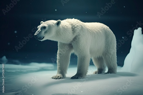 polar bear at night on glacier. Created with AI.