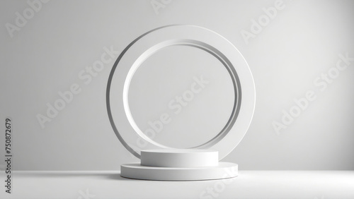Modern empty round white empty podium for cosmetic or product on pale gray background. Stand with gradient empty wall, stage studio, soft lighting. Advertisement, 3d, blurred shadow. Copy space. © Marina_Nov