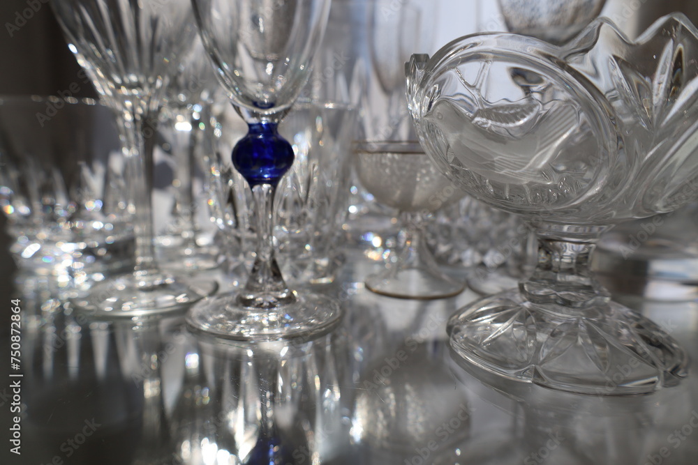 closeup shiny and reflective precious crystal glassware collection closeup shiny and reflective precious crystal glassware collection