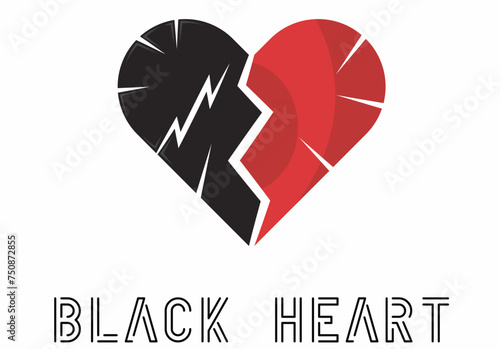 black-red broken heart and the inscription below "black heart"