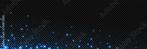 Blue light sparkle effect with magic firefly. Vector illustration with dust of flare and stars. Overlay effect background. Transparent glow