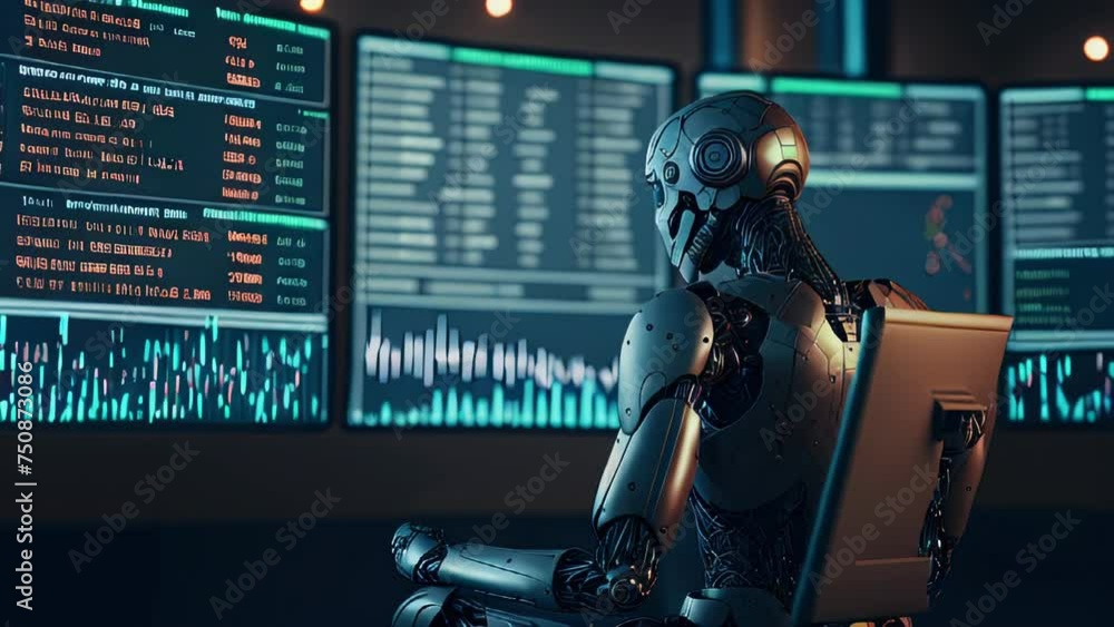 Automated Trading: AI-Powered Bot on Chart Monitors. Envision a bot proficiently navigating chart monitors, trading with the assistance of Artificial Intelligence. AI-generated Automated Trading: AI-Powered Bot on Chart Monitors. Envision a bot proficiently navigating chart monitors, trading with the assistance of Artificial Intelligence. AI-generated