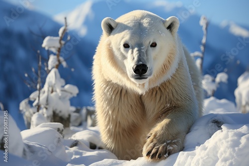 Polar bear hunting seals on the Arctic ice fields., generative IA © JONATAS