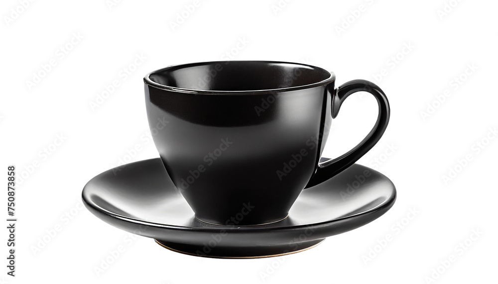 A Black empty coffee cup placed on a saucer. isolated on transparent background. A Black empty coffee cup placed on a saucer. isolated on transparent background.