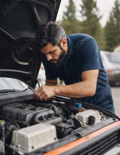 Skilled Mechanic, Man Repairing a Car Engine