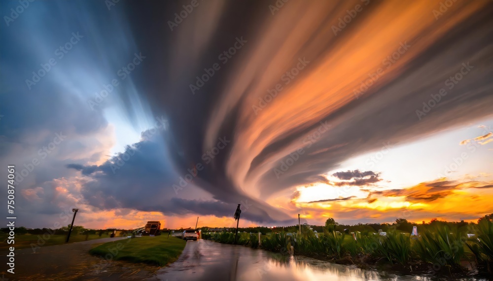 Sunset Tornado landscape, long exposure photo Sunset Tornado landscape, long exposure photo