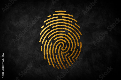 Dactylography. Abstract decorative isolated vector gold fingerprint on black background. It can be used as printing on T shirt. photo