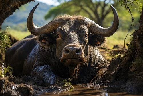 Majestic bull in biodiversity sanctuary., generative IA © JONATAS