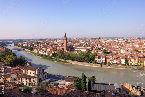 aerial view of downtown Verona with the adige river