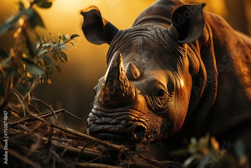 Ranger monitors rhino using tracking technology., generative IA © JONATAS