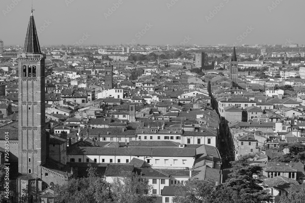 black and white aerial picture of Verona downtown