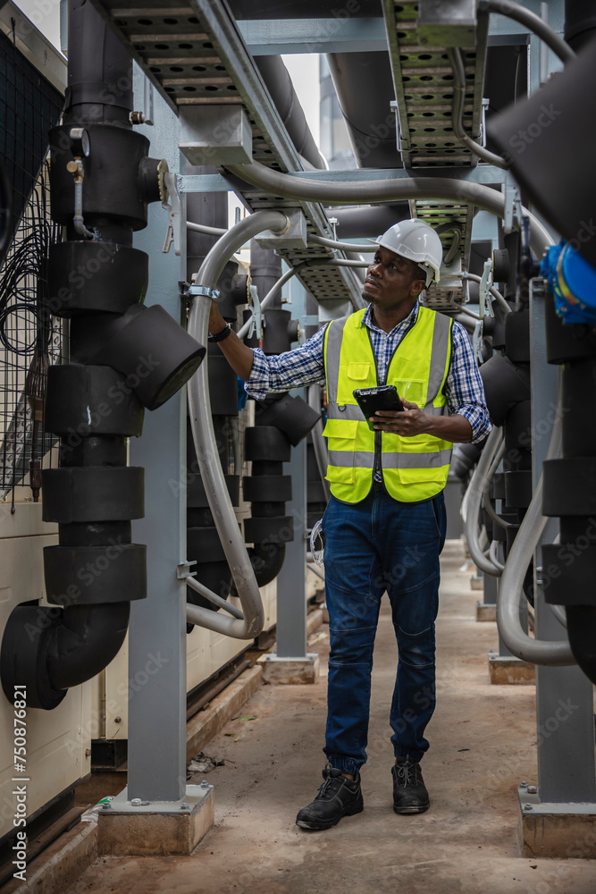 Fototapeta premium Industrial engineer work on site. engineer visit and inspection site engineer at industrial site. Inspector engineer check and working on site