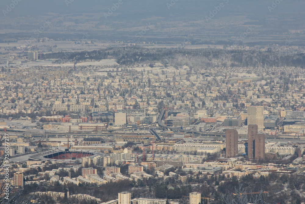 aerial view of wintry Zurich