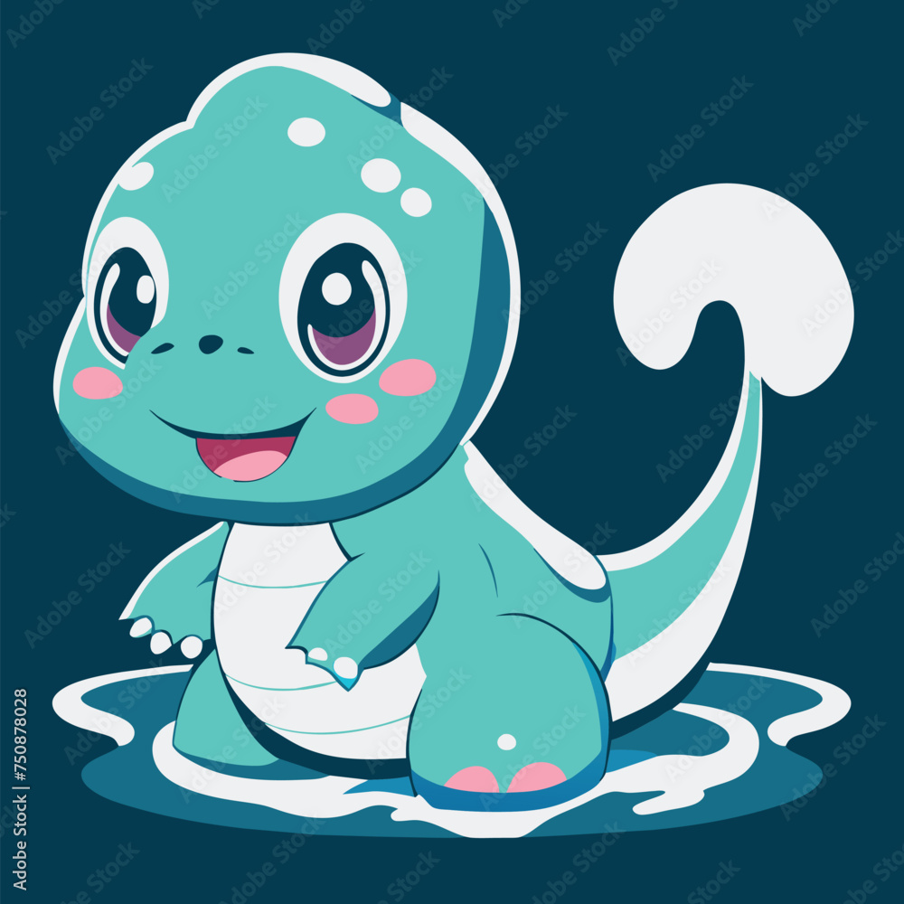 a dinosaur swimming in a lake, vector illustration kawaii