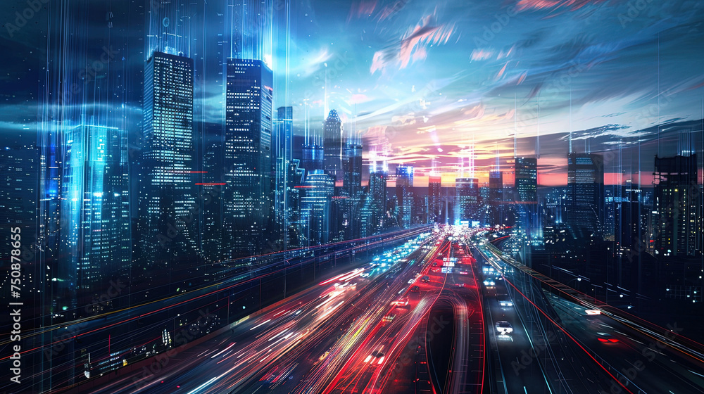 Fototapeta premium abstract street city buildings background wallpaper anime manga illustration lofi vibes