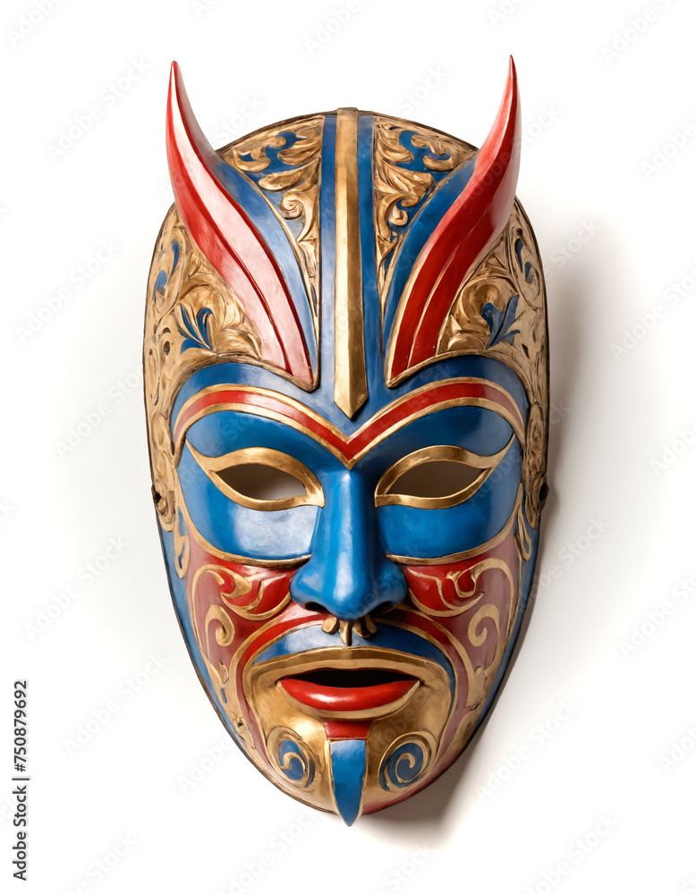 Traditional carved painted wooden mask isolated on white background Traditional carved painted wooden mask isolated on white background