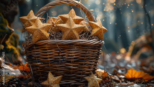 A fabulous basket with stars in fall leaves
