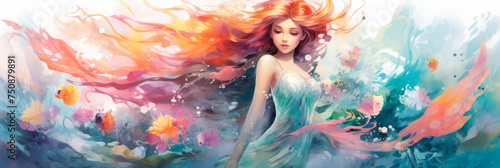 visually striking composition of a fantastical creature such as a mermaid enchanted watercolor background.