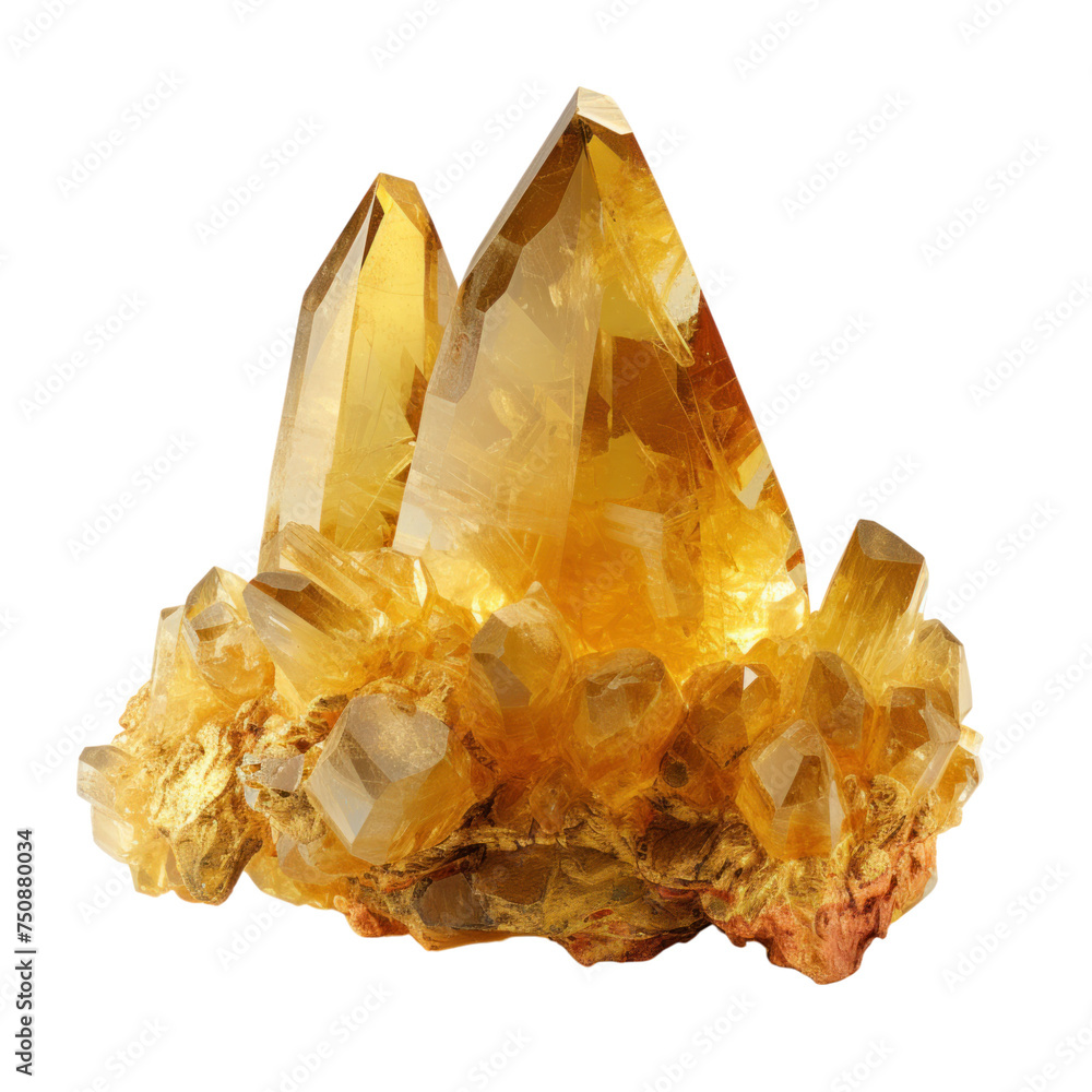 Golden crystal minerals Isolated on transparent background Golden crystal minerals Isolated on transparent background