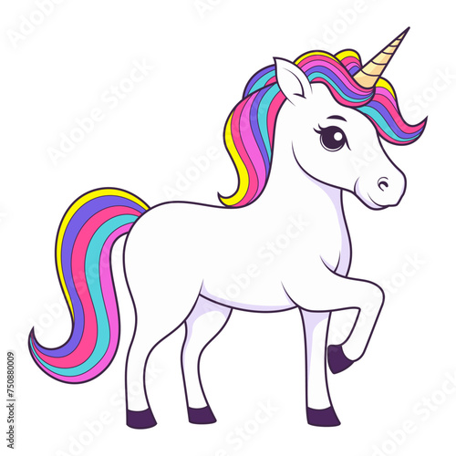 A Cute Cartoon Unicorn with a Rainbow Mane Vector Illustration. 