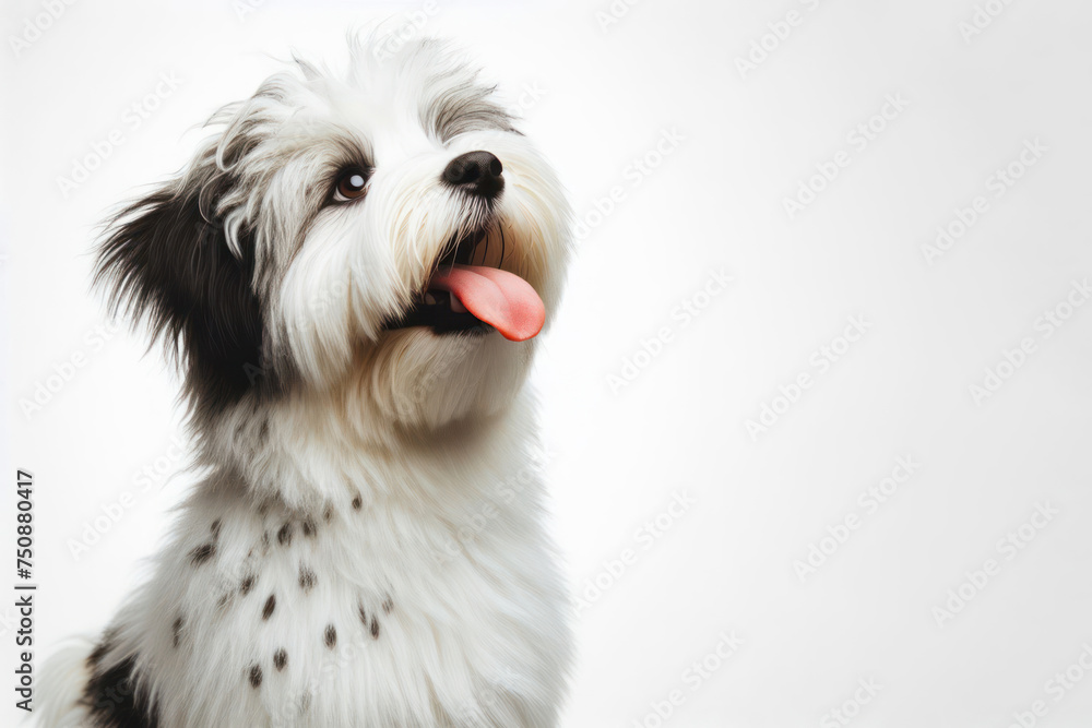 Dog with tongue sticking out on a clean background. Space for text.