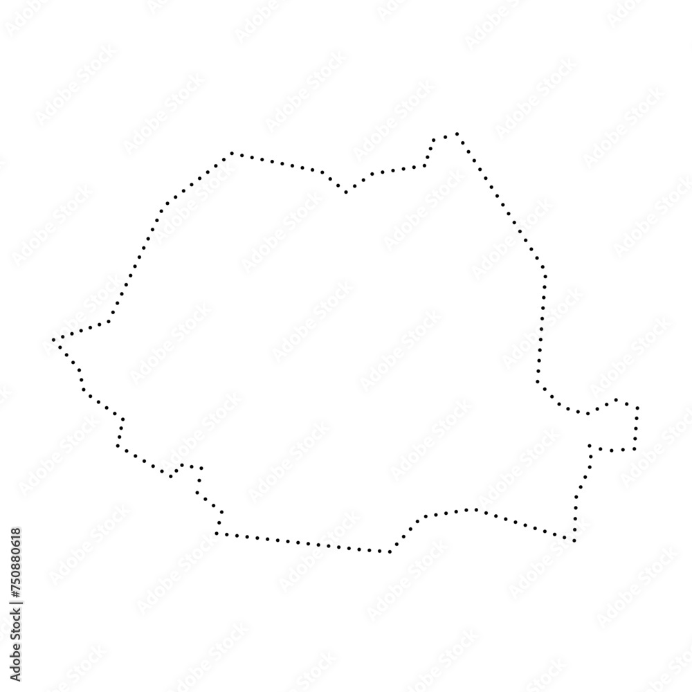 Romania country simplified map. Black dotted outline contour. Simple vector icon. Romania country simplified map. Black dotted outline contour. Simple vector icon.