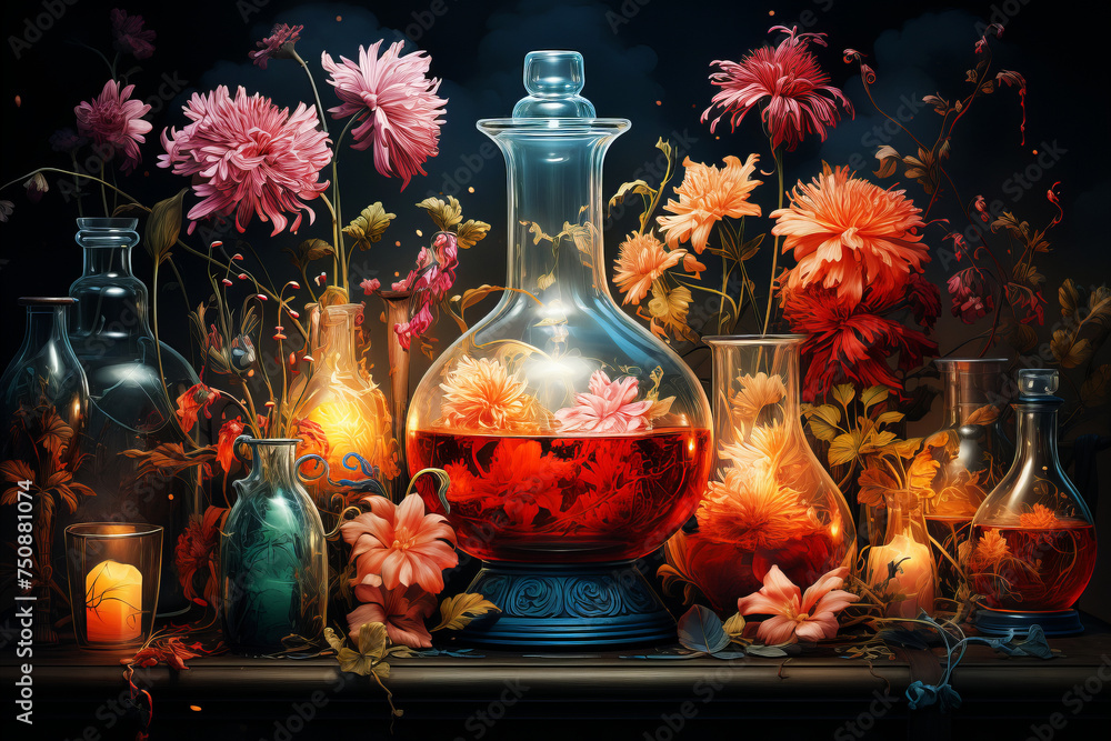 Alchemy and Transformation: Installation with chemical flasks ...