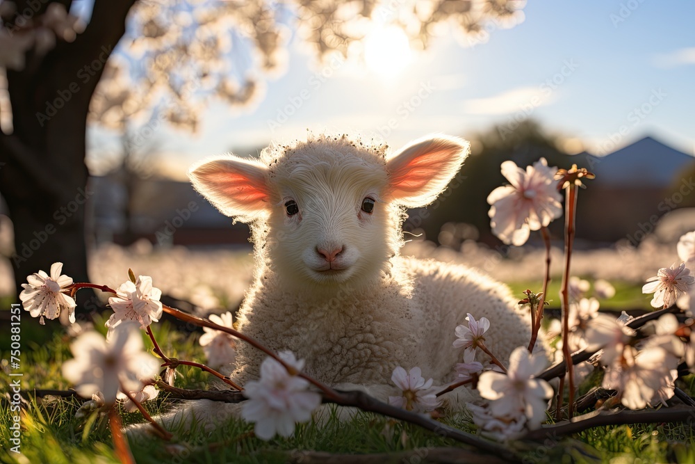 Shealed sheep in the spring, freeing wool., generative IA Shealed sheep in the spring, freeing wool., generative IA