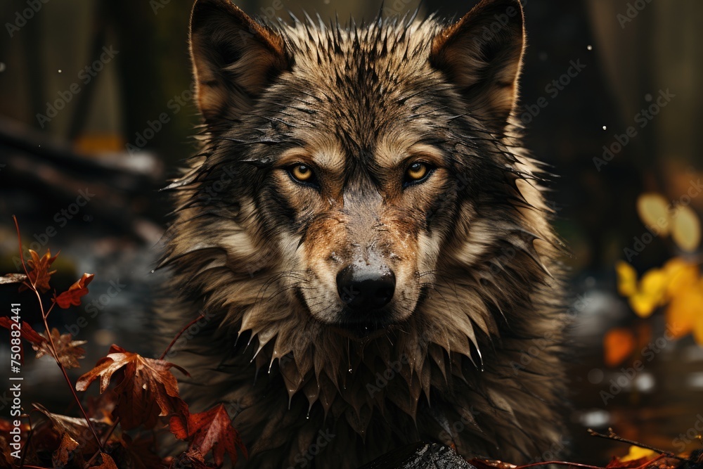 Wolf attentive in the autonal forest., generative IA