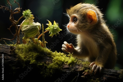 Curious monkey discovers brilliant object in the jungle., generative IA © JONATAS
