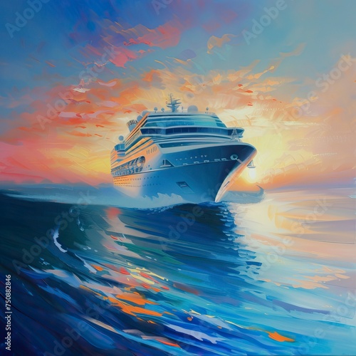 Luxury cruise ship sailing to sea on sunrise  © CREATIVE STOCK